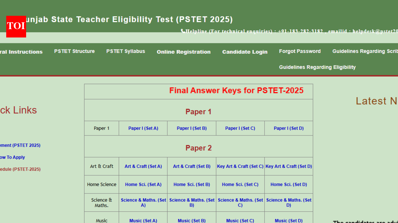 PSTET 2026 final answer key released: Direct link to check paper 1 &amp; 2 PDFs here