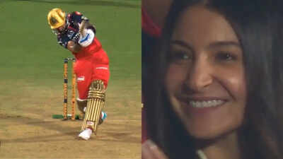 Virat Kohli impresses Anushka Sharma with no-look six; her reaction goes viral - Watch