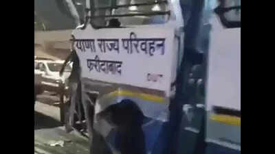 Truck jumps divider, crashes into bus; 7 passengers injured in Faridabad