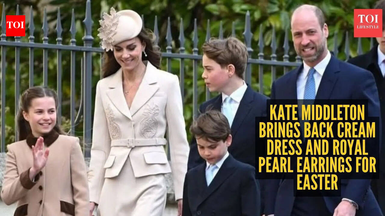 Kate Middleton Easter Outfit: Kate Middleton rewears chic cream dress with  Queen Elizabeth's pearl drop earrings for Easter 2026 - The Times of India