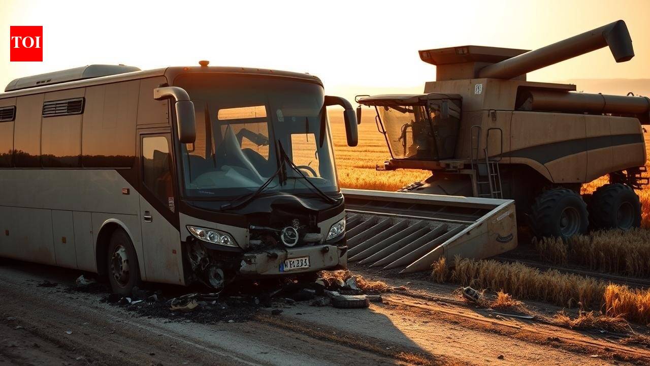 2 killed, over half a dozen injured after wheat harvester rams wedding bus from behind in UP