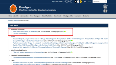 Chandigarh Administration Recruitment 2026: Applications open for 257 Clerk, Steno-Typist posts; direct link here