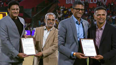 Opposite ends, same legacy: Kumble, Dravid honoured with bowling ends at Chinnaswamy