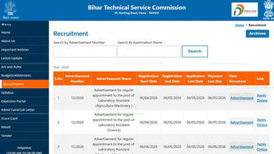 Bihar BTSC lab assistant notification released for 1091 posts at btsc.bihar.gov.in; apply here