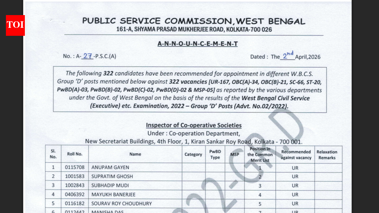 WBPSC ग्रुप डी परिणाम 2026 psc.wb.gov.in पर जारी: स्कोरकार्ड डाउनलोड करने के लिए सीधा लिंक यहां