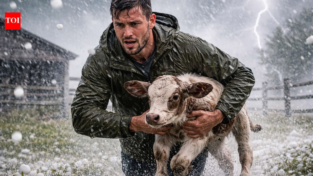 ​​Man runs into hailstorm to rescue calf, video draws widespread attention