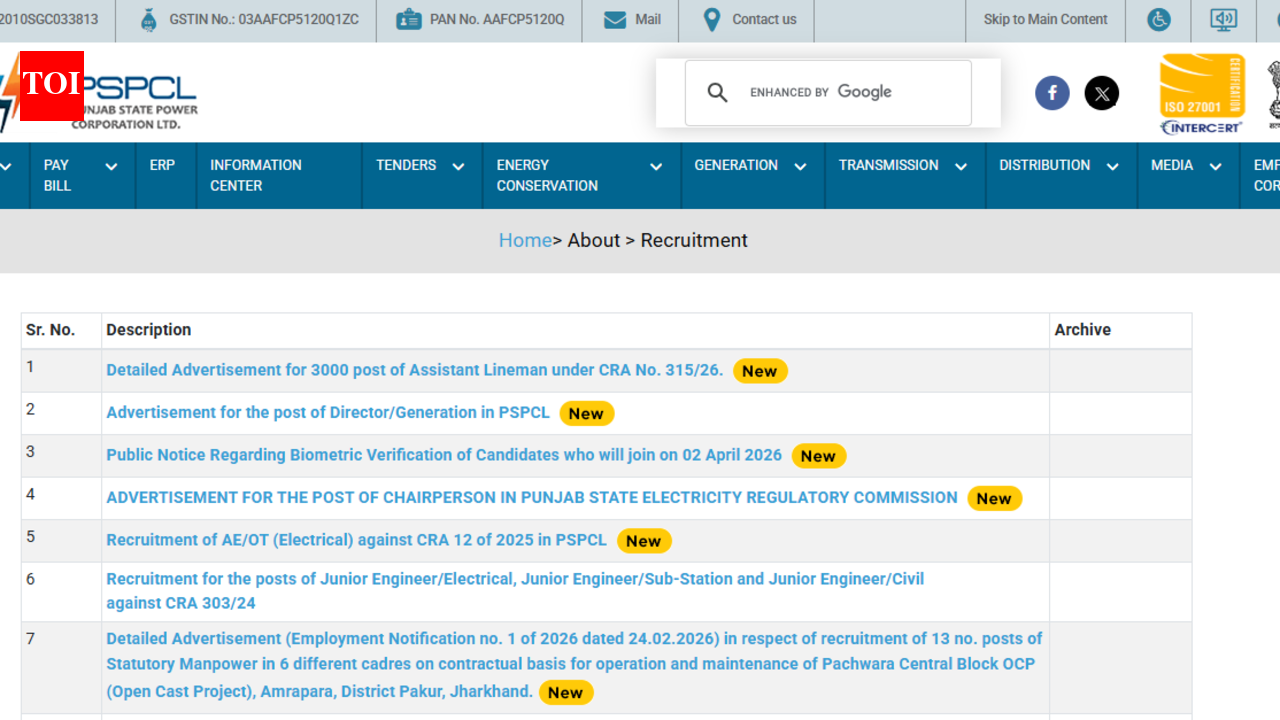 PSPCL ALM recruitment 2026: Notice released for 3000 Assistant Lineman posts, applications to begin on this date