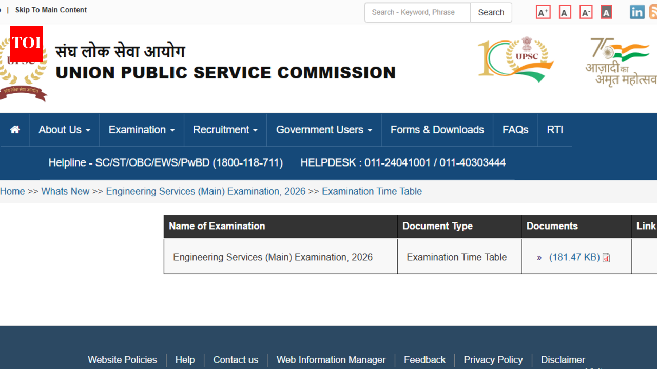UPSC ESE Mains 2026 schedule released at upsc.gov.in: Check date, shift-wise timings here