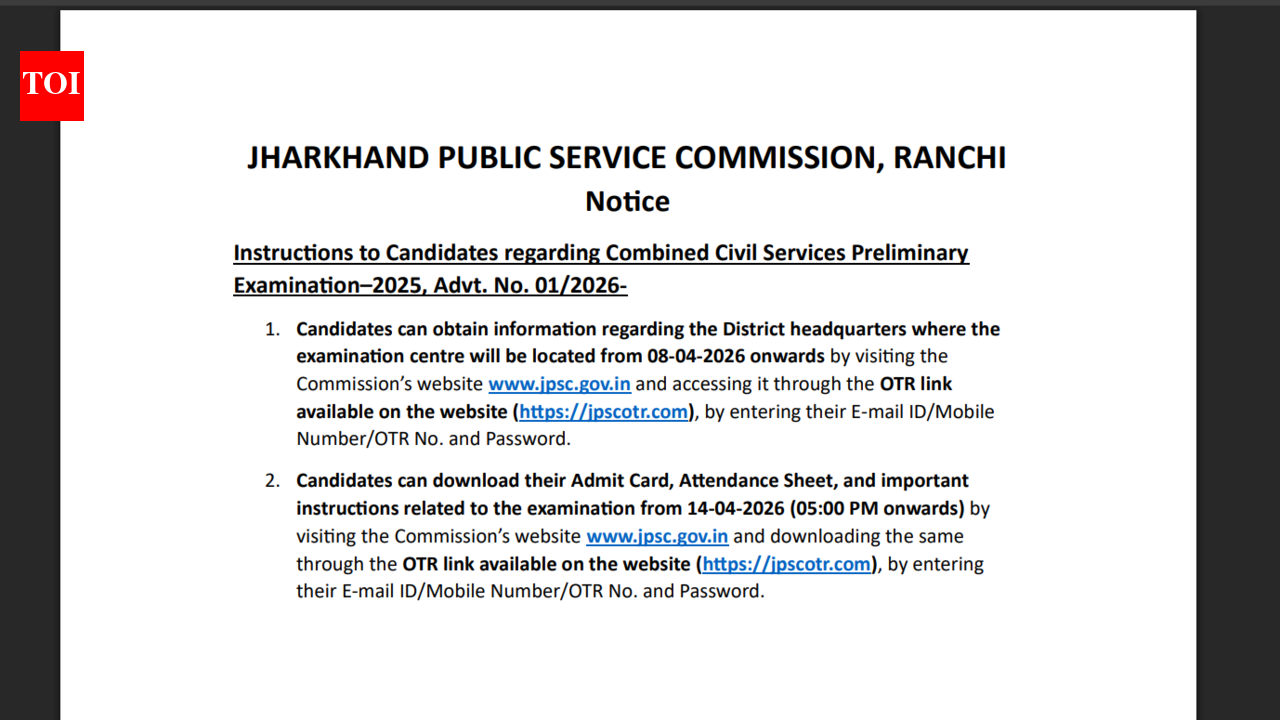 JPSC city intimation slip 2026 released for CSE prelims exam: Direct link to download here