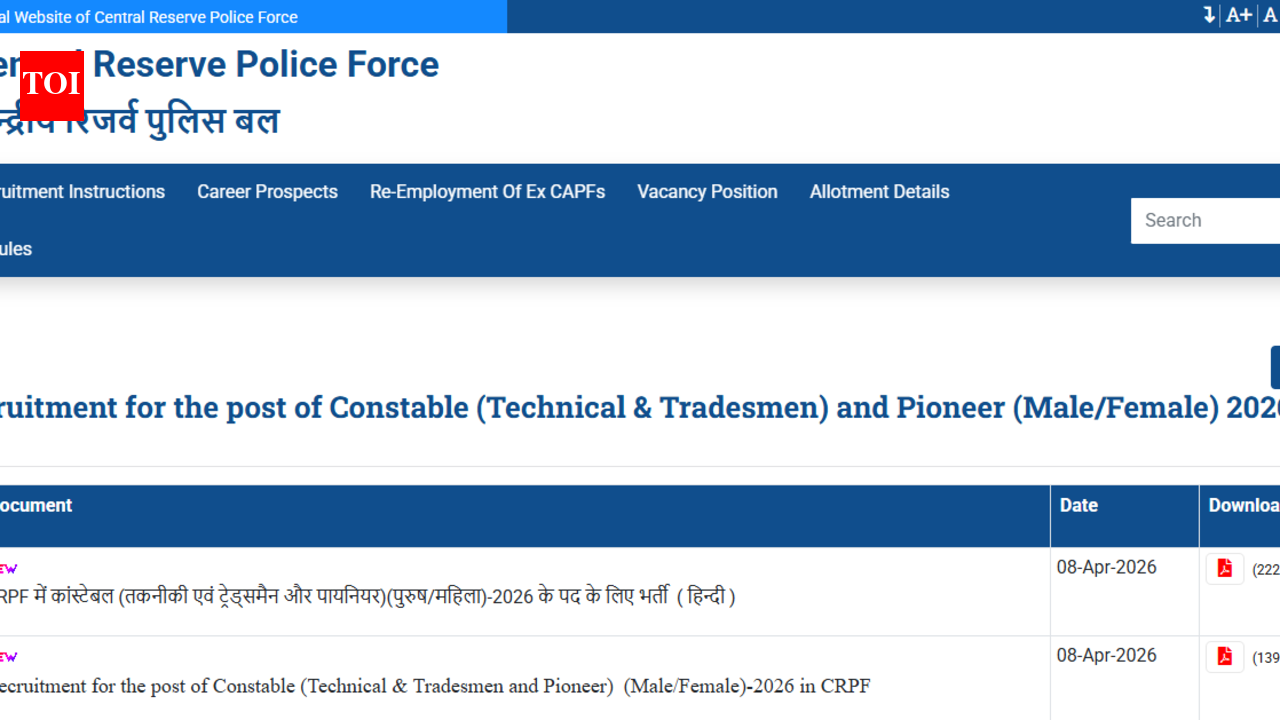 CRPF Constable recruitment 2026: Notification released for 9,195 vacancies; 10th pass candidates can apply from April 20