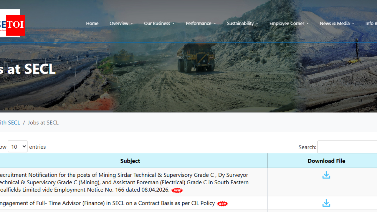 SECL Recruitment 2026: 1,055 vacancies announced for Mining Sirdar, Foreman and Surveyor posts, apply April 15 onwards