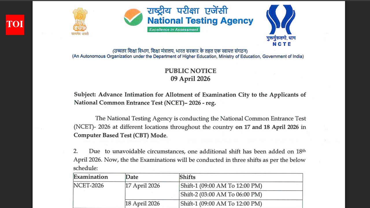 NTA NCET exam city intimation slip 2026 released at nta.nic.in: Direct link to download here