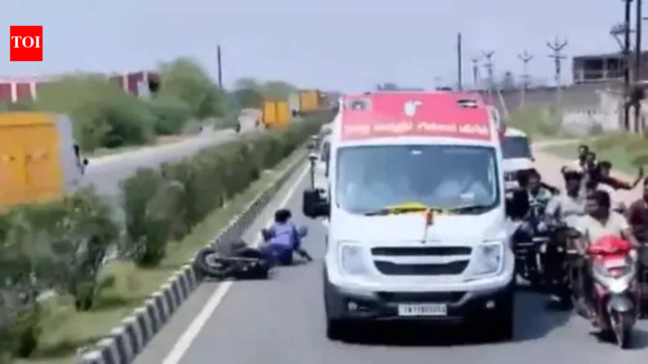 Caught on cam: Motorcycle rider meets with accident during TVK chief Vijay's roadshow