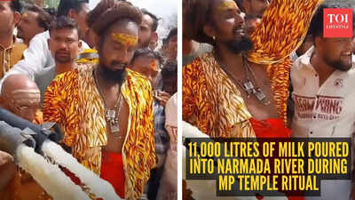 Watch here: 11,000 liters of milk poured into Narmada river during MP temple ritual, video sparks debate