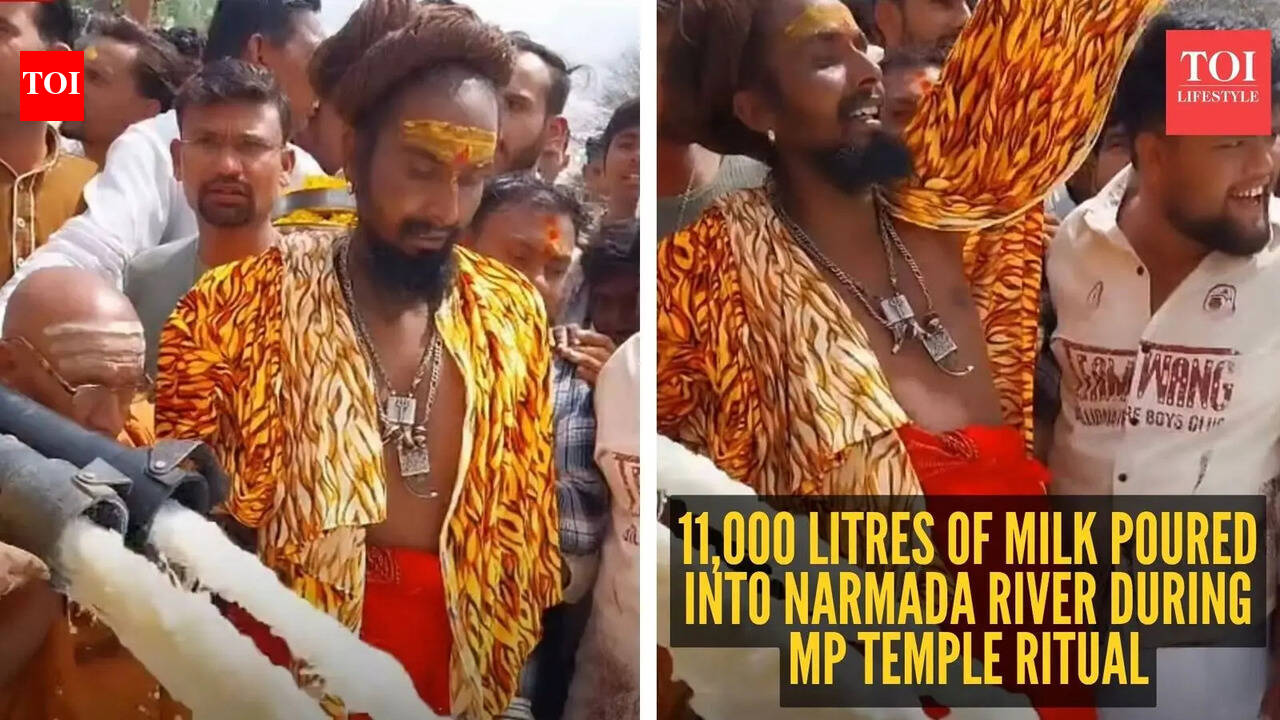 Watch here: 11,000 litres of milk poured into Narmada river during MP temple ritual, video sparks debate