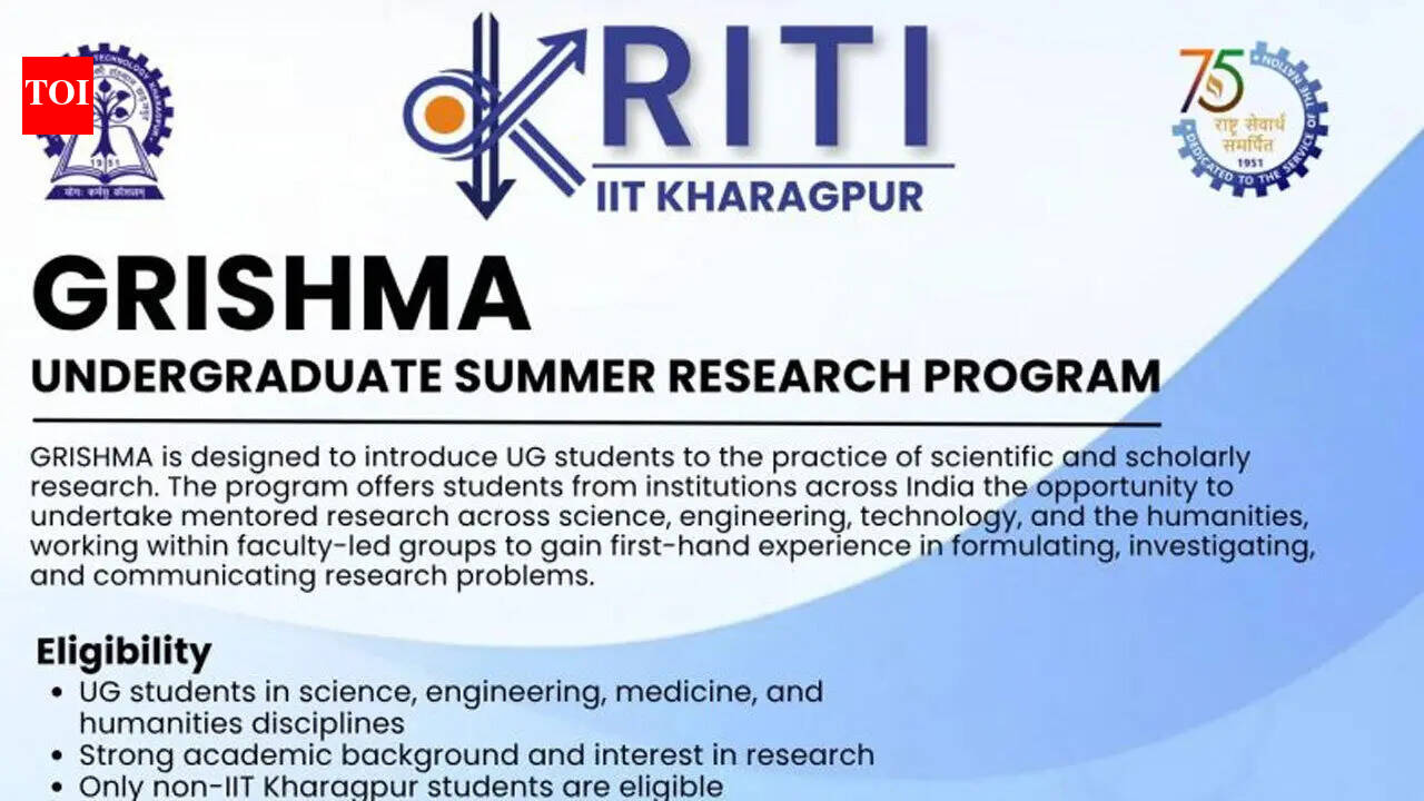 Grishma 2026 at IIT Kharagpur offers UG students hands-on research experience; apply for internship here