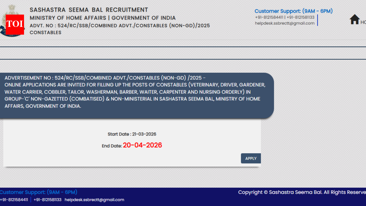 SSB Constable Tradesman recruitment 2026: Application for 827 posts ends soon; direct link to apply here