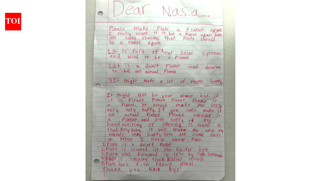 ‘हम इस पर गौर कर रहे हैं’: प्लूटो को फिर से एक ग्रह घोषित करने की मांग करने वाली 10 वर्षीय लड़की के पत्र का नासा प्रशासक ने जवाब दिया |