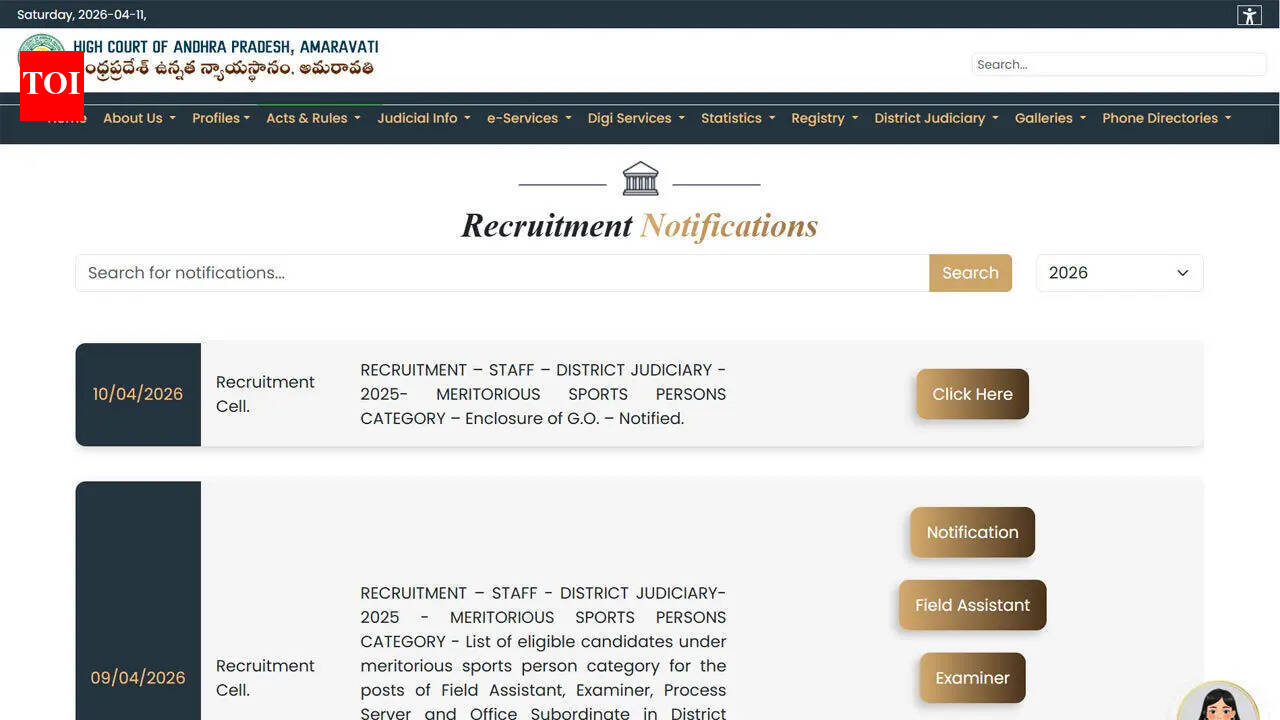 AP High Court notification 2026: District Judiciary releases 2nd provisional lists and DV dates for multiple posts; check here