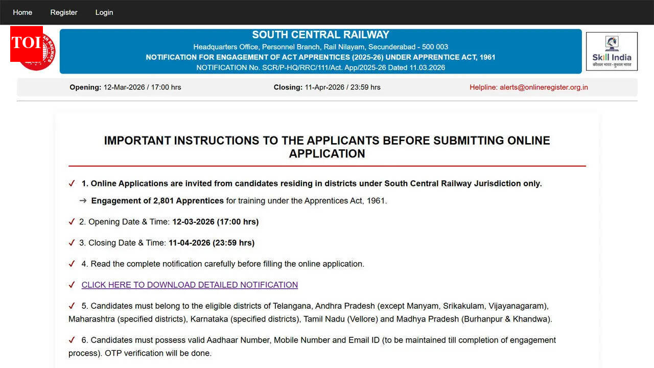 RRC SCR Apprentice Recruitment 2026 notification closes today for 2801 posts; apply here