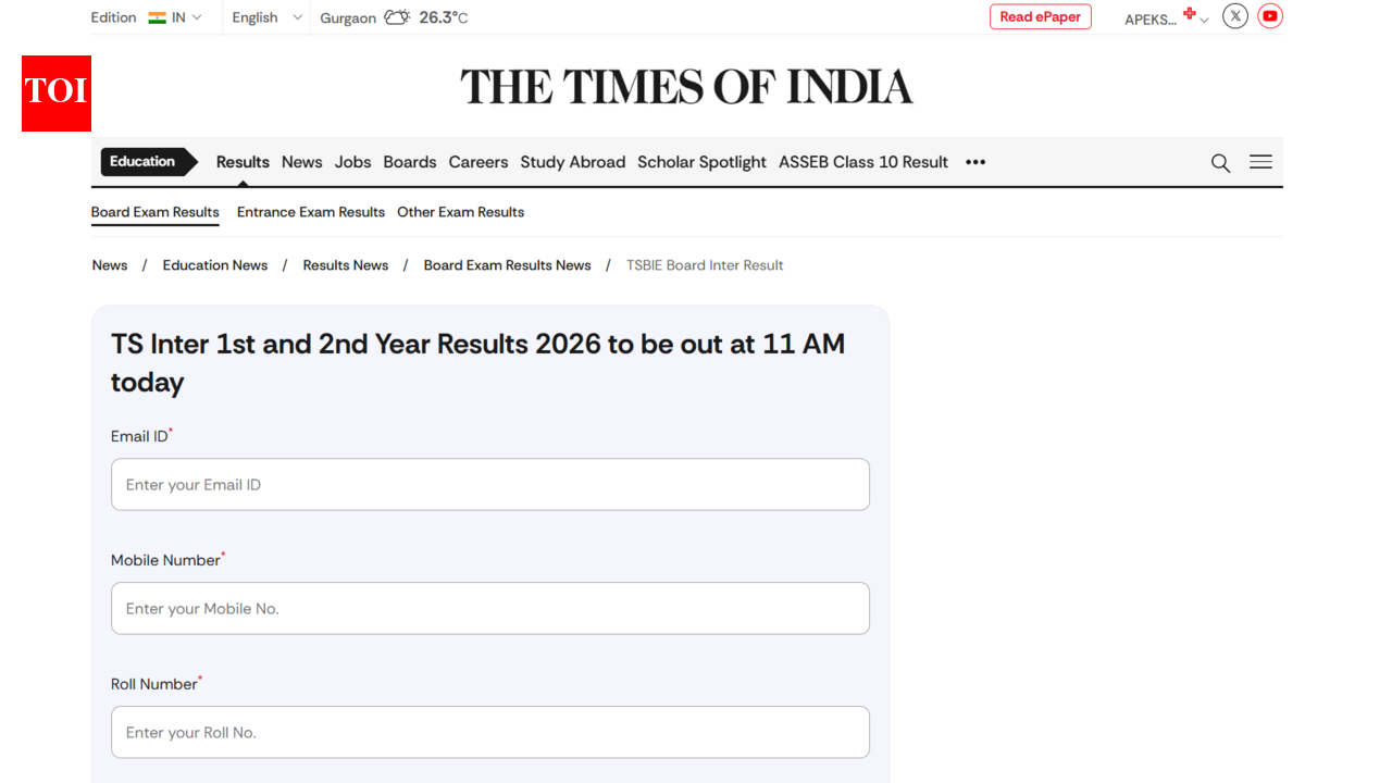 टीएस इंटर परिणाम 2026: टीओआई पोर्टल पर टीएसबीआईई प्रथम, द्वितीय वर्ष के स्कोर कैसे जांचें