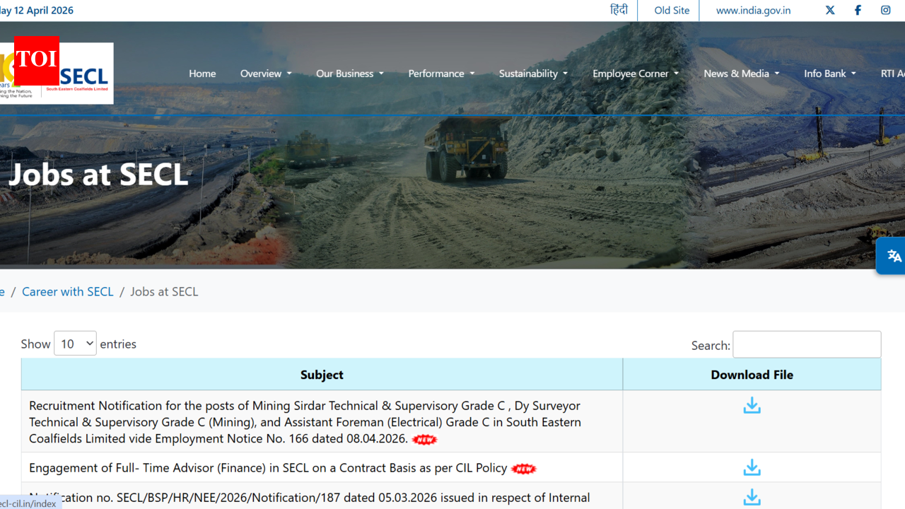 SECL recruitment 2026: Notification released for 1,055 vacancies; registration begins on this date