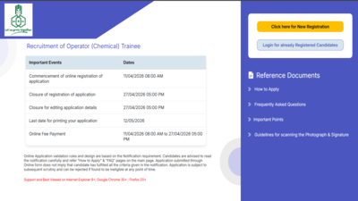 RCFL Chemical Operator Trainee registration window 2026 underway for over 100 vacancies: Check direct link to apply here