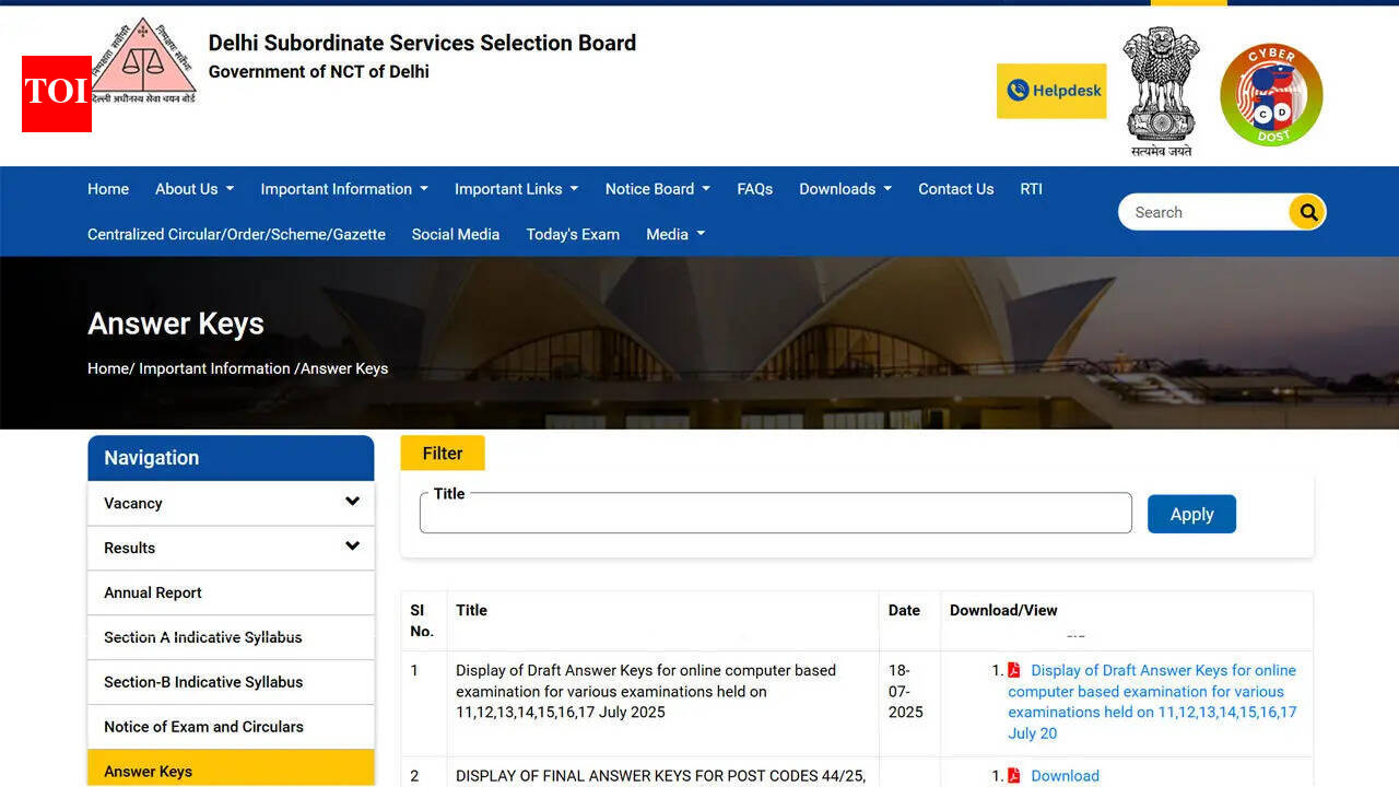 DSSSB PRT answer key 2026 soon on dsssb.delhi.gov.in; here's how to download