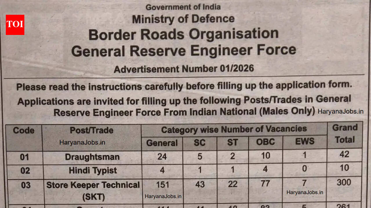 BRO GREF recruitment 2026 announces 899 vacancies across trades; check short notice here
