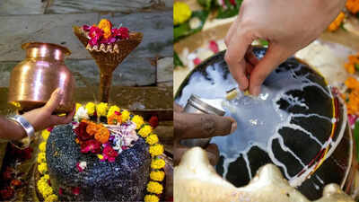 Why do devotees pour milk-mixed water on the Shiva Lingam?