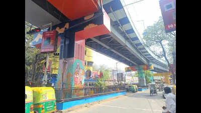Nagerbazar gets festive make-up with colourful flyover pillars