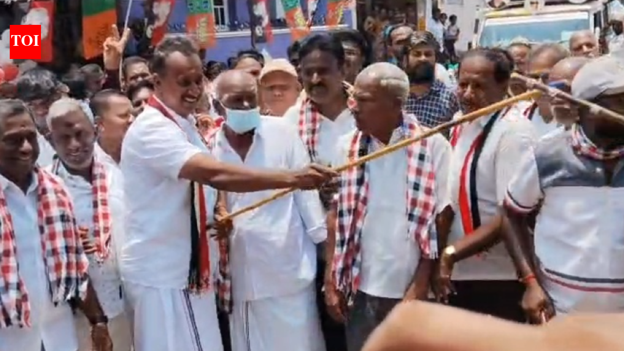Velumani performs silambam during campaign in Coimbatore