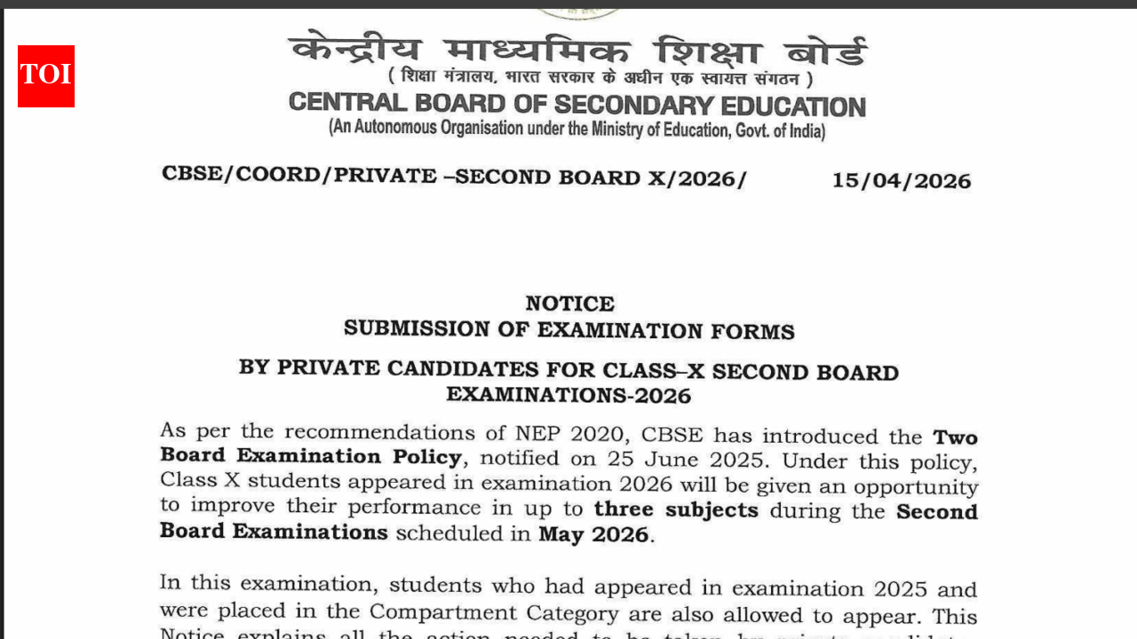 CBSE's second board exam 2026 for Class 10 private candidates under new two-exam policy: Check how to apply and other key details here