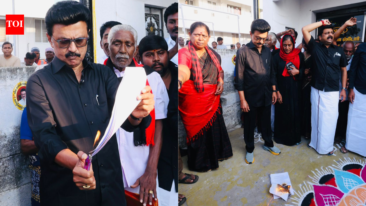 Tamil Nadu CM M K Stalin raises black flag, burns delimitation bill copy
