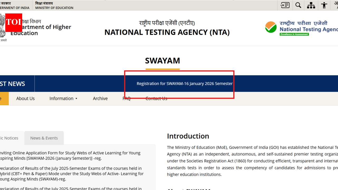 NTA opens applications for SWAYAM 2026 January semester: Check key dates, direct link to apply