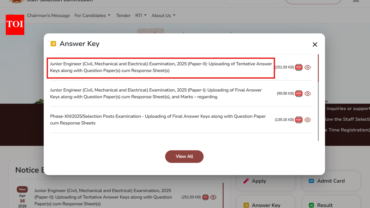 SSC JE Tier 2 answer key, response sheet 2026 released at ssc.gov.in: Check direct link and objection details here