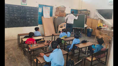 Short of teachers, short of space: Class 1, 2 and 3 in a room in govt primary schools in Gurgaon