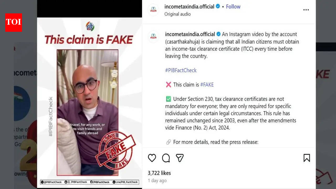 Influencer’s claim that “Indians will have to get Income-Tax Clearance Certificate every time they travel internationally”; this is what Income Tax Department has to say