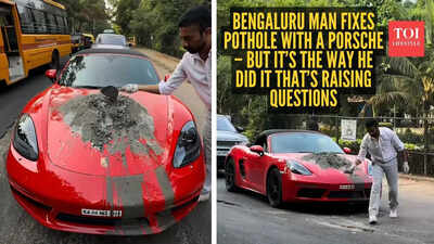 Bengaluru man fixes pothole with a Porsche – but it's the way he did it that's raising questions