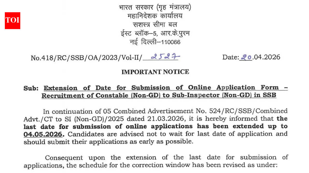 SSB constable tradesman recruitment 2026: Application deadline extended to May 4