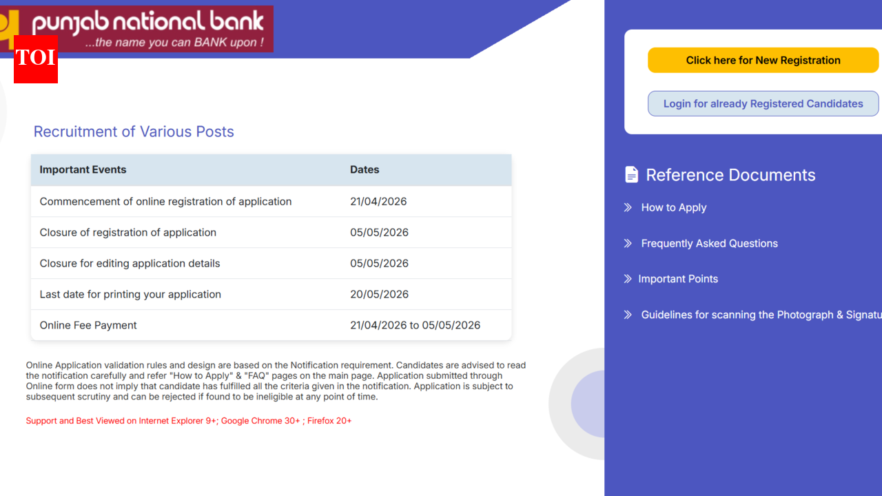 PNB recruitment 2026: Registration window opens for Officer posts; check eligibility, selection process and direct link