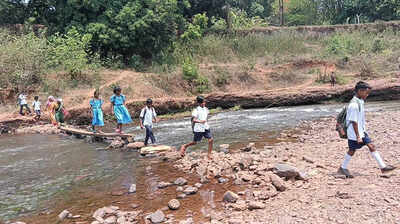 Students take risky trek to school across river over broken power pole