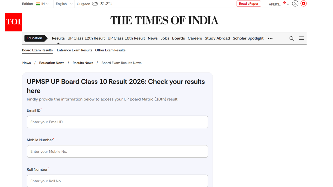 UP Board Class 10 result 2026: How to check UPMSP scores on TOI portal