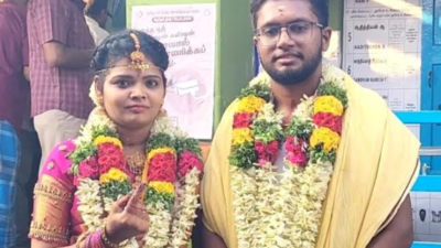 Bride casts her vote in Namakkal, heads to Tirupur with groom where he would exercise his franchise