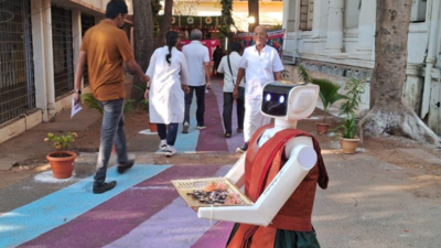 Sari-clad robot greets voters at polling station in Coimbatore