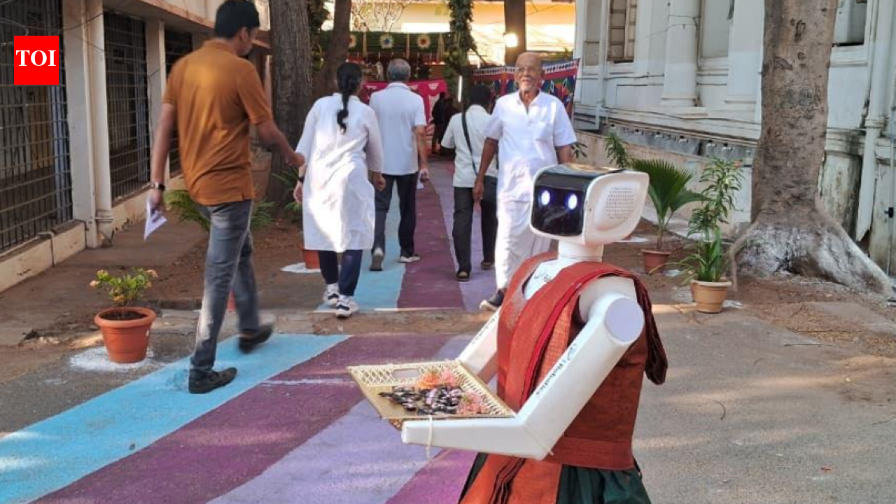 Sari-clad robot greets voters at polling station in Coimbatore