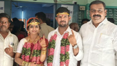 Newlyweds cast votes immediately after wedding in Gudiyatham