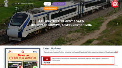 RRB opens qualification update window for ministerial and isolated posts under CEN 07/2024; check official notice here