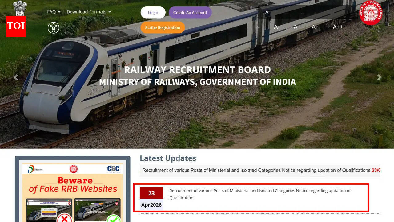 RRB opens qualification update window for ministerial and isolated posts under CEN 07/2024; check official notice here
