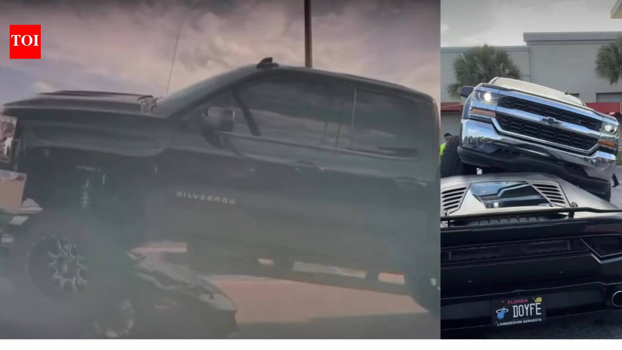 Florida woman drives pickup truck over Lamborghini in parking lot in viral video: 'Insurance company fuming'